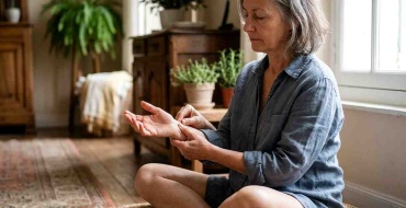 Auto-massage do in des mains lors d'une séance matinale de bien-être