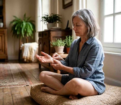 Auto-massage do in des mains lors d'une séance matinale de bien-être